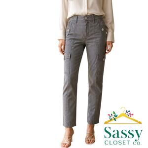 WHBM Slim Ankle Cargo Pants 8P High Rise Rhinestone Sparkle Button 570300470 EUC